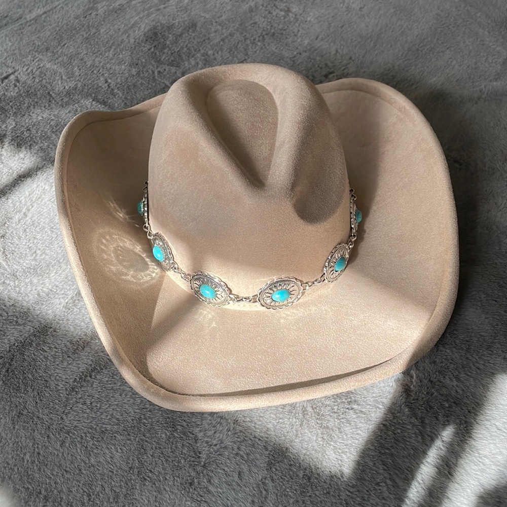 Beige Cowboy Hat with Turquoise Accents